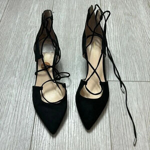 Marc Fisher Winnter Black Faux Suede Demi Wedge Tie Heel Pointed Shoes Women 8